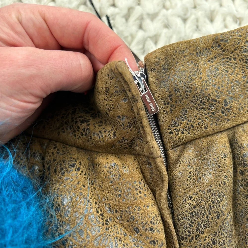 Miu Miu Brown Textured Leather & Sheep Skin Circle Skirt - Picture 11 of 15